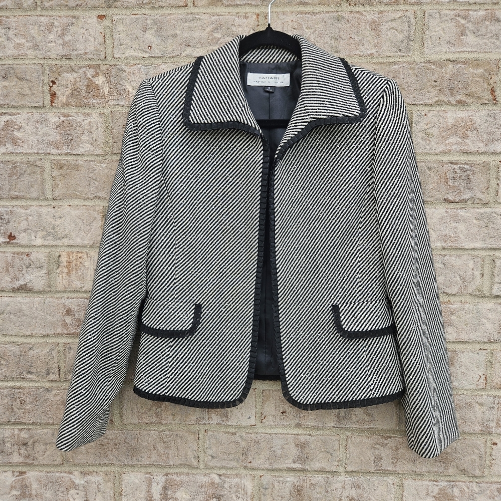 TAHARI ARTHUR LEVINE WOOL JACKET DRESSY 3/4 SLEEVE SPECKLED BLACK Size 6  $340